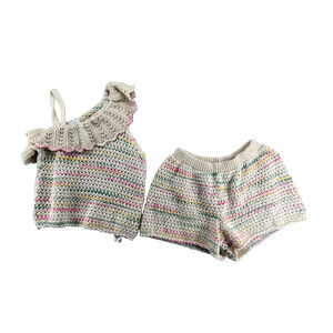 ZARA Girls Crochet Knit Top & Shorts Set Size 13–14 164 Multicolor Cotton